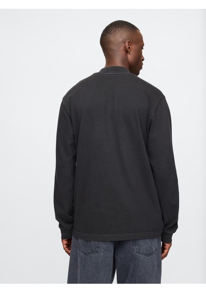 Erkek Siyah Gap Logo Mockneck T-Shirt indirimleri