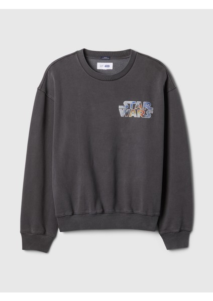 Erkek Siyah Star Wars Grafikli Oversize Sweatshirt