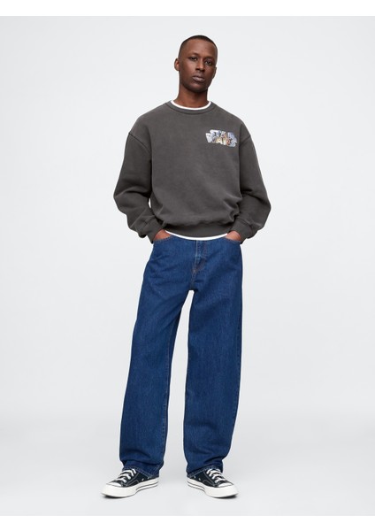 Erkek Siyah Star Wars Grafikli Oversize Sweatshirt