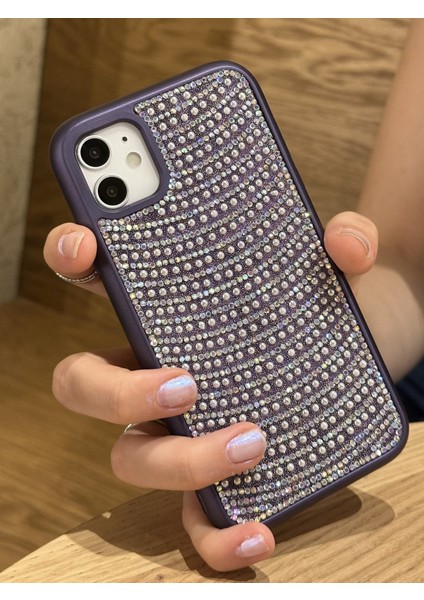 iPhone 11 Uyumlu Mor Pırlanta Taşlı Kılıf