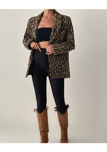 Leopar Desenli Kaşe Blazer Astarlı Ceket