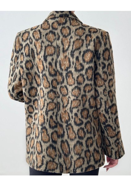 Leopar Desenli Kaşe Blazer Astarlı Ceket