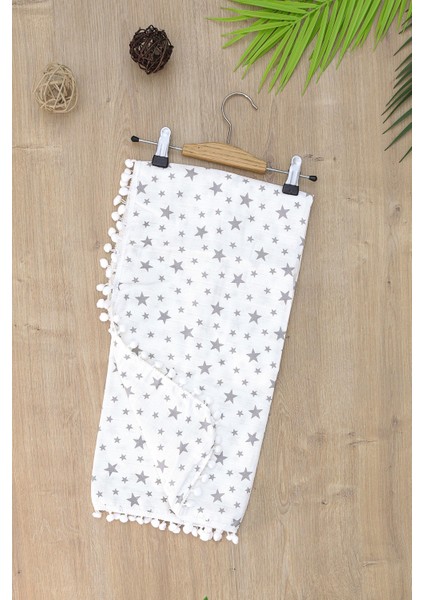 Kız Erkek Bebek Çift Katlı Sevimli Ponponlu Yıldız Müslin Kundak Battaniye STL6909