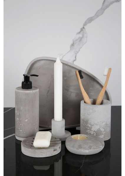6 Parça Mermer Desenli Beton Banyo Seti Katı ve Sıvı Sabunluk Mumluk Tütsülük Diş Fırçalığı fiyatları