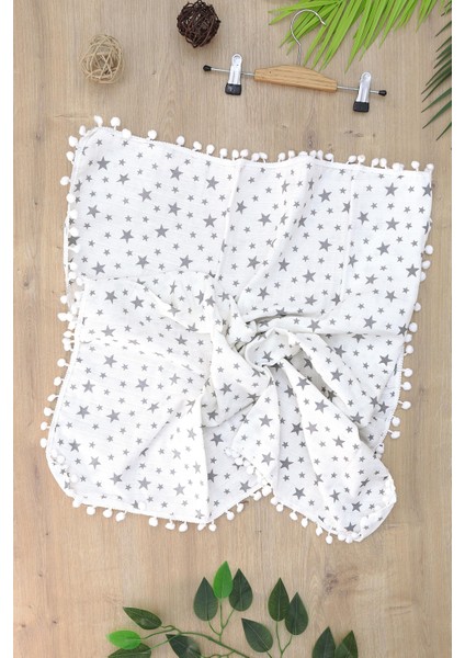 Kız Erkek Bebek Çift Katlı Sevimli Ponponlu Yıldız Müslin Kundak Battaniye STL6909 modelleri