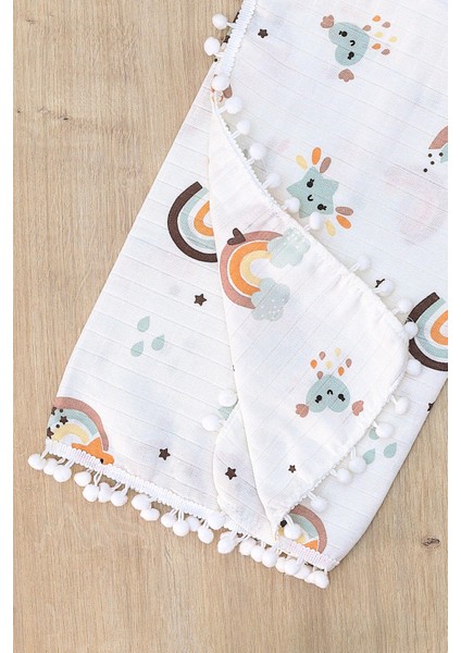 Kız Erkek Bebek Çift Katlı Ponponlu Müslin Kundak Battaniye STL6907 fiyatları