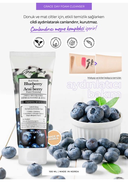 Yaban Mersini ve Acai Üzümü Içeren Temizleyici Köpük Blueberry Acai Foam Cleanser