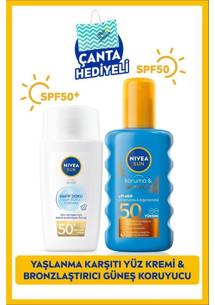 SUN Çocuklar İçin Güneş Spreyi 270ml ve Yüksek Güneş Koruyucu Vücut Spreyi 200ml, SPF50,Çanta Hediye