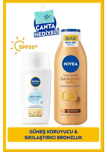 NIVEA SUN Güneş Koruyucu Vücut Losyonu SPF50 200ml ve Q10 Yaşlanma Karşıtı Yüz Bakım Kremi SPF50 50ml