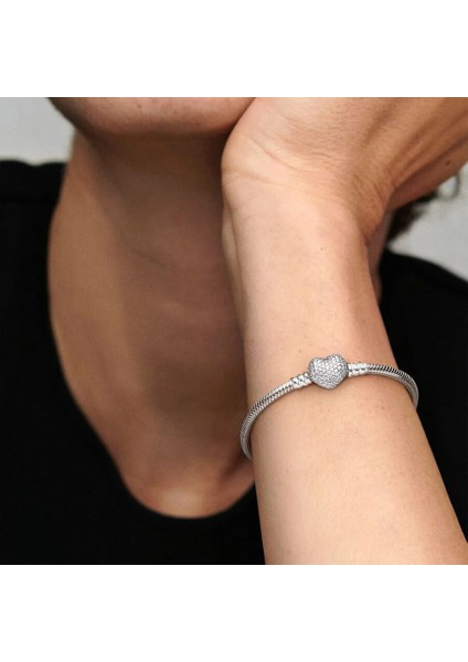 Pavé Kalp Klipsli Bileklik 590727CZ-18CM fiyatları