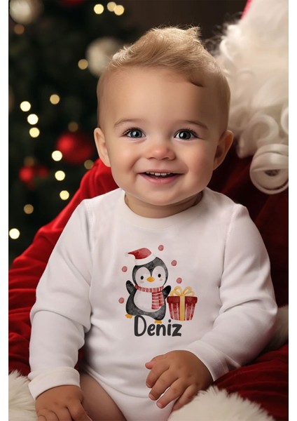 Organik Pamuk Uzun Kollu Yılbaşı Temalı Bebek Body