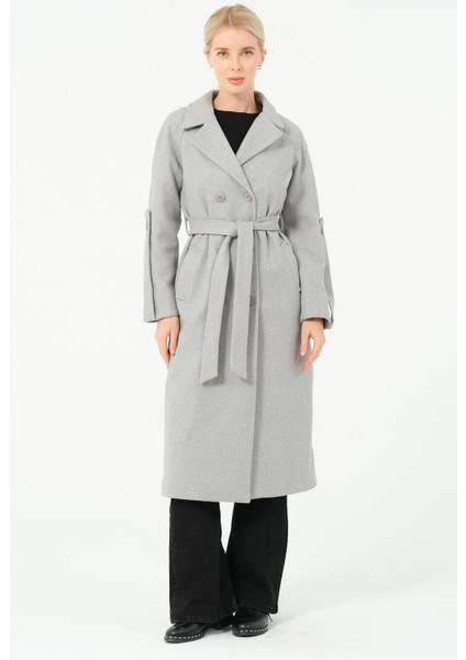 Belma Kadın Spor Kışlık Düğmeli Astarlı Genç Örme Kaşe Kaban