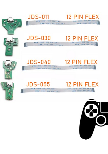 Ps4 V2 Kollar Ile Uyumlu Jds Jdm 040 USB Port Soket ve 12 Pın Flex Kablo