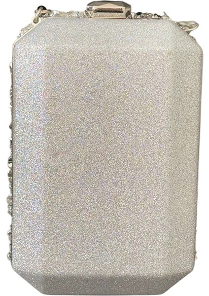 Dikdörtgen Cam Gümüş Taşlı Abiye Çanta modelleri