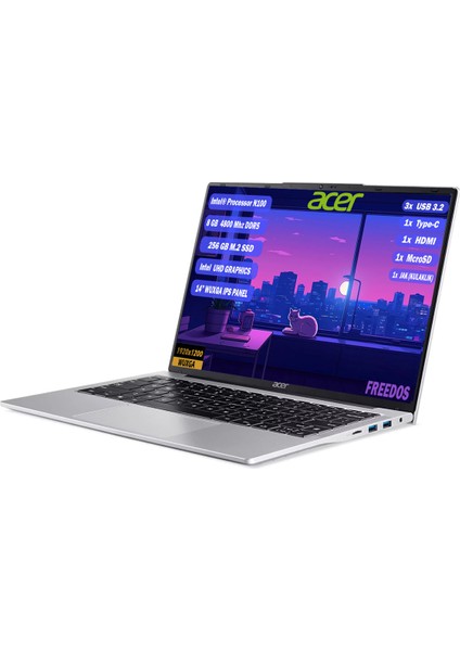 Aspire Lite AL14-31P-C452 Intel N100 8 GB 256 GB SSD 14'' IPS WUXGA Taşınabilir Bilgisayar FreeDos Notebook NX.KS8EY.001