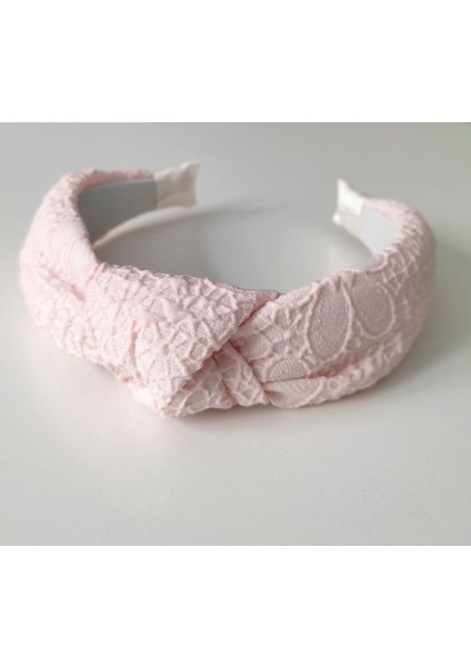 Pembe Çiçek Desenli Düğüm Saç Bandı Taç