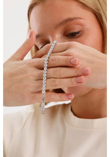 BİLEKLİK ÇELİK CHARM BAYAN TAŞLI Round Brillant Cut 15CM 5 mm Su Yolu Bileklik