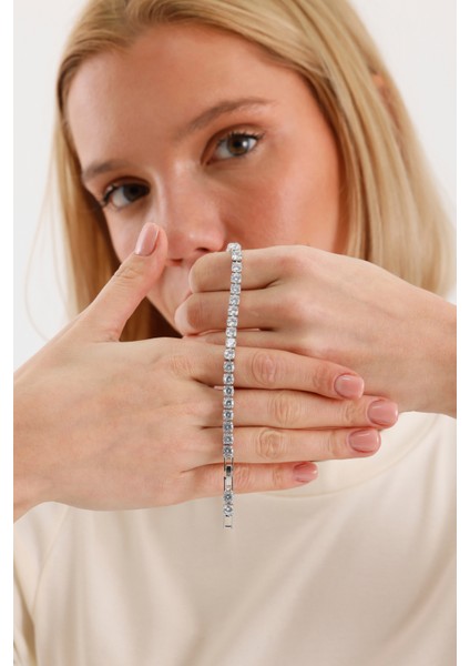 BİLEKLİK ÇELİK CHARM BAYAN TAŞLI Round Brillant Cut 15CM 5 mm Su Yolu Bileklik modelleri