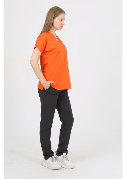 Turuncu - Füme Kombin Unisex Uniforma (Likralı) S - Takım - Hayır Isim Yazılmasın