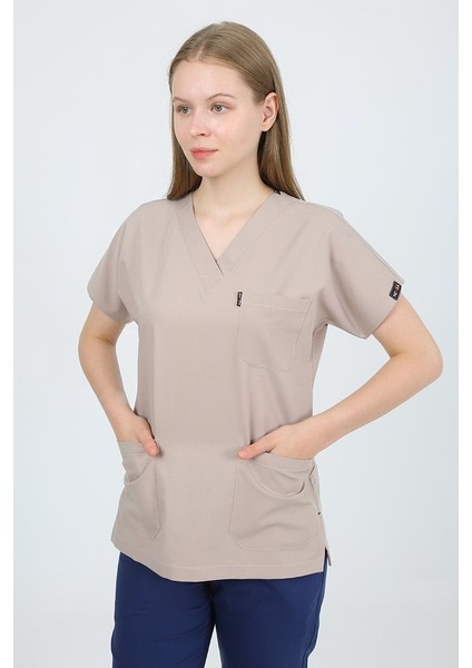 Kum Bej - Koyu Indigo Kombin Unisex Uniforma (Likralı) L - Takım - Hayır Isim Yazılmasın fiyatları