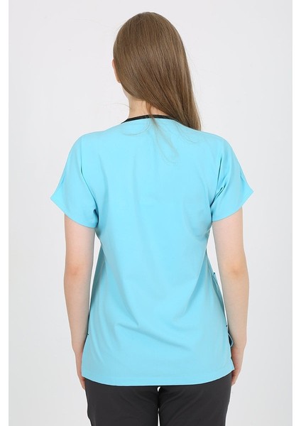 Turkuaz - Füme Kombin Unisex Uniforma (Likralı) S - Takım - Hayır Isim Yazılmasın modelleri