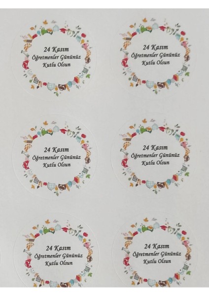 48 Adet 4 cm Öğretmenler Gününüz Kutlu Olsun Baskılı Yuvarlak Etiket Sticker