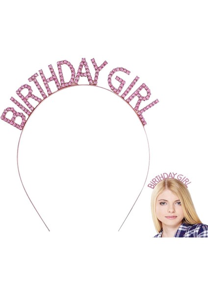 Nessiworld Pembe Renk Kristal Taşlı Parlak Birthday Girl Yazılı Taç 16 x 17 cm