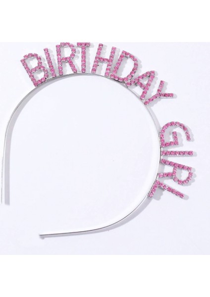 Nessiworld Pembe Renk Kristal Taşlı Parlak Birthday Girl Yazılı Taç 16 x 17 cm