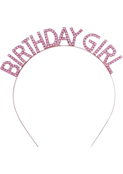 Nessiworld Pembe Renk Kristal Taşlı Parlak Birthday Girl Yazılı Taç 16 x 17 cm