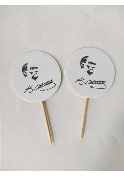 30 Adet Atatürk Baskılı Pasta Kürdanı 6,5 cm - 10 Kasım