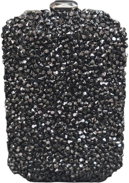 Dikdörtgen Cam Siyah Taşlı Abiye Çanta