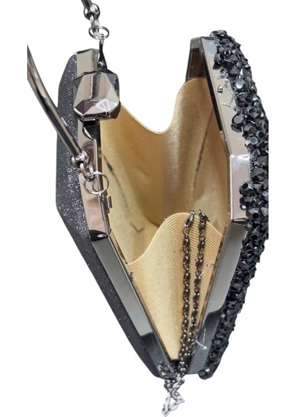 Dikdörtgen Cam Siyah Taşlı Abiye Çanta fiyatları