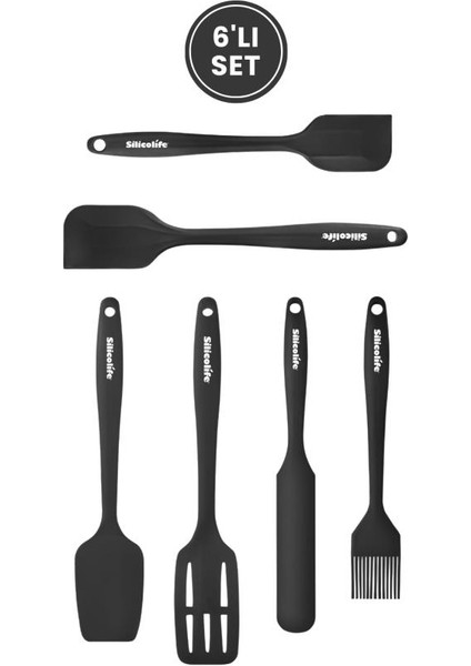 Silikon Mutfak Seti 6’lı, Isıya Dayanıklı Yanmaz Yapışmaz Silikon Spatula Seti 6 Parça Siyah