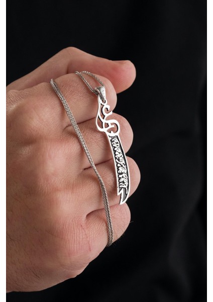 Ali'den Başka Yiğit Yoktur Yazılı Zülfikar Kılıç Gümüş Erkek Kolye modelleri