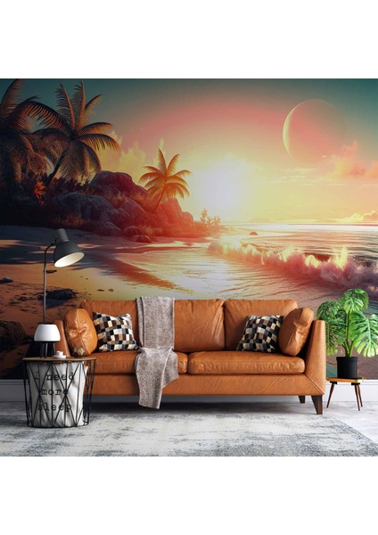 Günbatımı Sahil ve Deniz Manzaralı Duvar Kağıdı