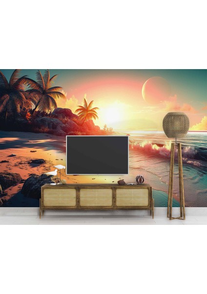 Günbatımı Sahil ve Deniz Manzaralı Duvar Kağıdı modelleri