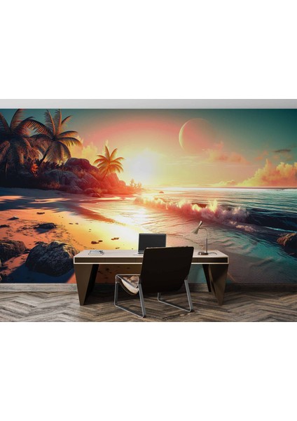 Günbatımı Sahil ve Deniz Manzaralı Duvar Kağıdı fırsatları