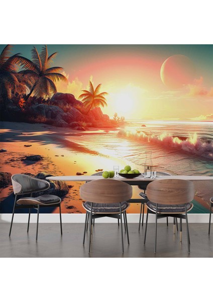 Günbatımı Sahil ve Deniz Manzaralı Duvar Kağıdı indirimleri
