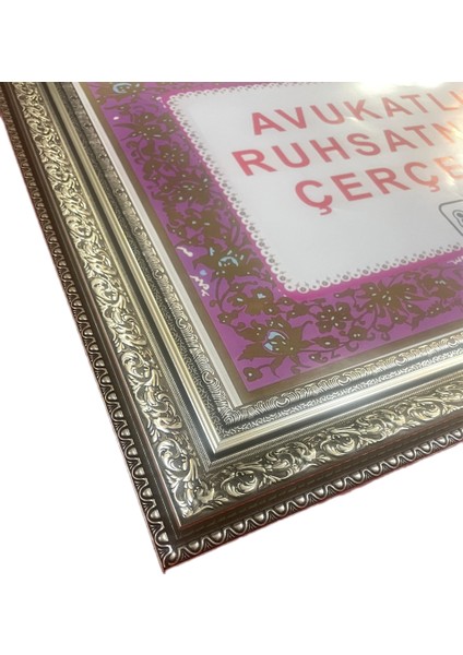 Avukatlık Ruhsat Çerçevesi Gümüş Varaklı - 33 x 48 - Hakiki Camlı Ruhsat Çerçevesi fiyatları
