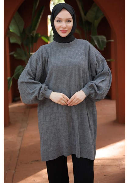 Balon Kol Triko Tunik Füme HM2519