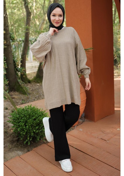 Balon Kol Triko Tunik Vizon HM2519 fiyatları