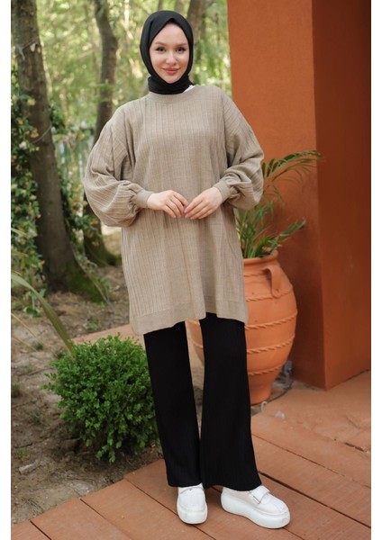 Balon Kol Triko Tunik Vizon HM2519 fırsatları