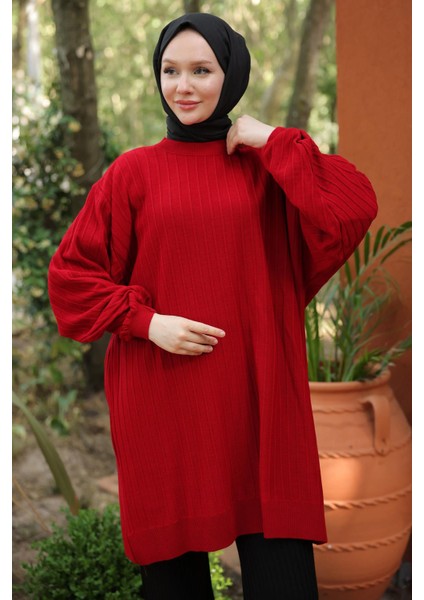 Balon Kol Triko Tunik Kırmızı HM2519