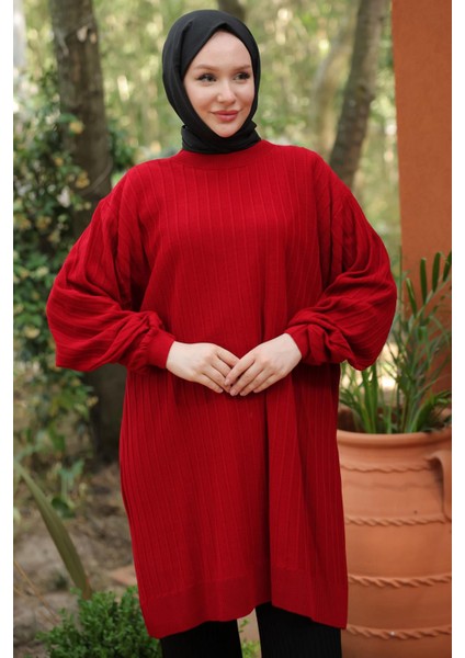 Balon Kol Triko Tunik Kırmızı HM2519 modelleri