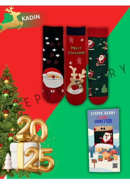 Yılbaşı Hediyesi Renkli Desenli Kutulu Kadın Yılbaşı Çorabı