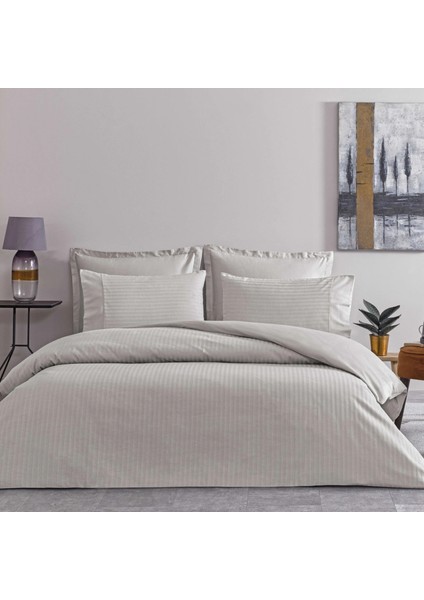 Premium Basic Saten Stripe Çift Kişilik Nevresim Takımı Gri