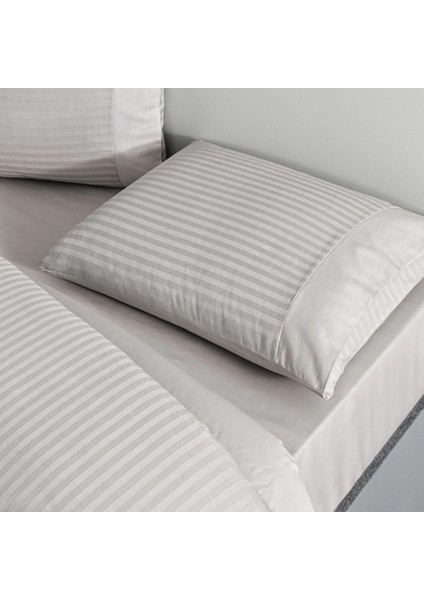 Premium Basic Saten Stripe Çift Kişilik Nevresim Takımı Gri