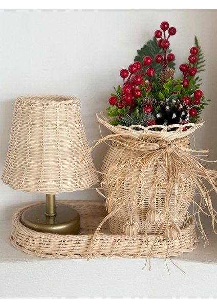 Rattan Set Masa Lambası-Düzenleyici Sepet-Vazo & Kokina Seti Yılbaşı Konsept