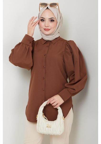 Balon Kol Gömlek Kahverengi HM2639