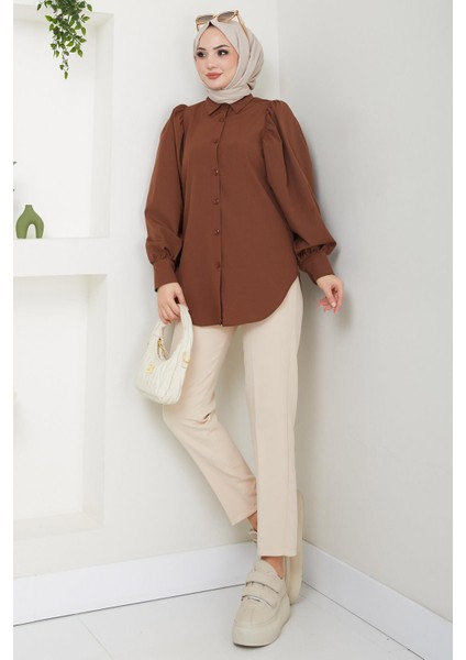 Balon Kol Gömlek Kahverengi HM2639 fiyatları